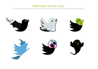 Halloween share bird tweet social network icons