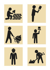 Construction man icon pictogram silhouette set