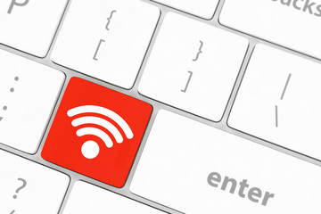 wifi concepts, with message on enter key of computer keyboard.