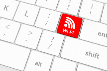 wifi concepts, with message on enter key of computer keyboard.