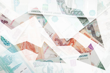 Russian money background. Rubles banknotes closeup texture