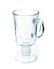 Cup with handle made of glass isolated on white background