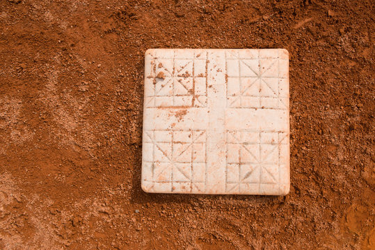 base in a baseball field close up