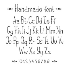 Simple monochrome hand drawn font. Complete abc alphabet set.