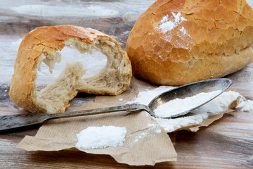 Fresh baked bread on table