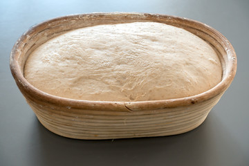 Unbaked bread raising in a basket