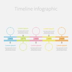 Timeline Infographic colour dash line circles  text
