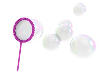 Reflective bubbles being blown from a wand toy - 71466811
