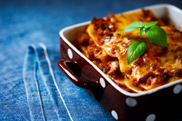 Italian Food. Lasagna plate close up.