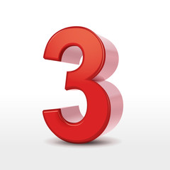 red 3d number 3