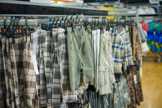 Different kind of shorts with check patterna, stripes and regula