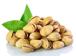 Pistachio nuts isolated on white background
