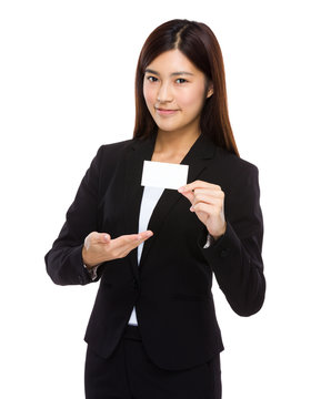Businesswoman present with namecard