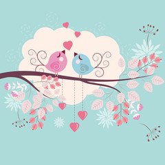 Loving birds - vector background