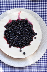 Yogurt cake with blueberries, selective focus