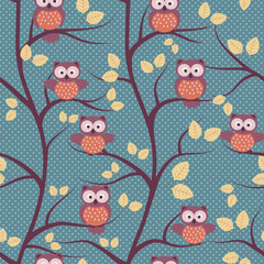 Fototapeta premium Autumn seamless pattern with owls