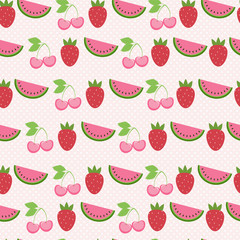 Seamless pattern with cherries, strawberries and watermelon