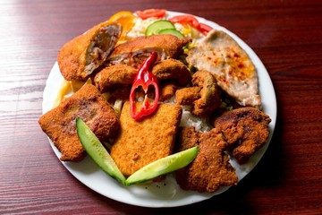 Delicious food on white plate