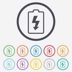 Battery charging sign icon. Lightning symbol.