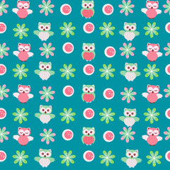 Seamless pattern with funny owls