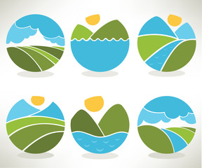 lovely landscape and nature symbols and icons