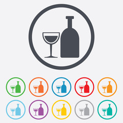 Alcohol sign. Drink symbol. Bottle with glass