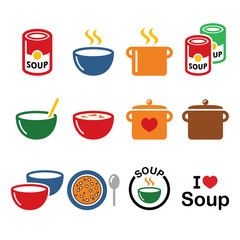 Obraz premium Soup in bowl, can and pot - food icon set