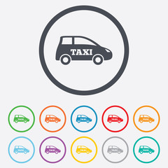 Taxi car sign icon. Hatchback symbol.