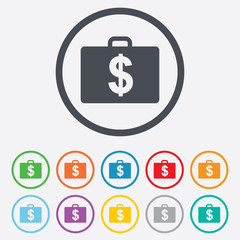 Case with Dollars USD sign. Briefcase button.