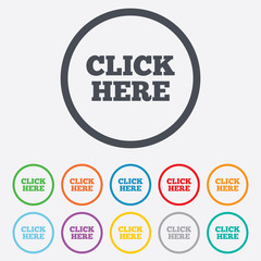 Click here sign icon. Press button.