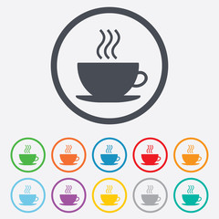 Coffee cup sign icon. Hot coffee button.