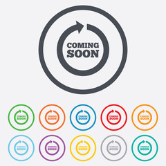 Coming soon icon. Promotion announcement symbol.