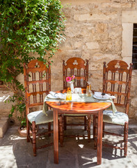 Table set at greek cafe