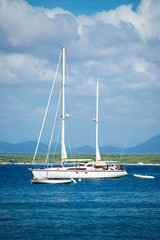 Yacht in the bay at anchor.