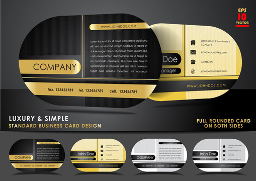 Rounded business card design in black and gold color