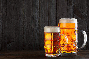 Beer glasses on table