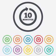 Every 10 minutes sign icon. Full rotation arrow.