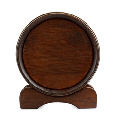 Vintage wooden barrel front view isolated on white