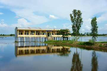 Vietnamese shool in flooded season