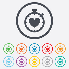 Heart Timer sign icon. Stopwatch symbol.