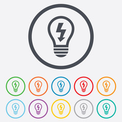 Light lamp sign icon. Bulb with lightning symbol