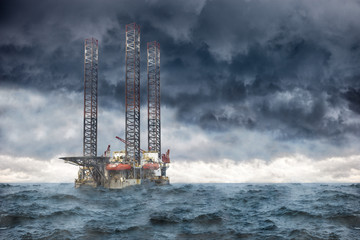 Oil Rig at sea during a storm.