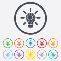 Obraz premium Light lamp sign icon. Bulb with circles symbol