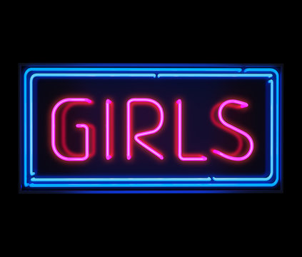 Girls neon sign illuminated over dark background