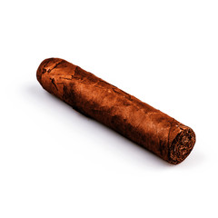 Expensive hand-rolled cigar on a while background