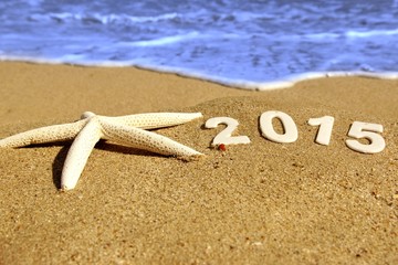 2015 New Year numbers on the sea beach