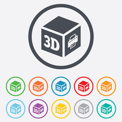 3D Print sign icon. 3d cube Printing symbol.