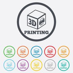 3D Print sign icon. 3d cube Printing symbol.