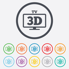 3D TV sign icon. 3D Television set symbol.