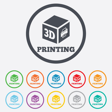 3D Print sign icon. 3d cube Printing symbol.